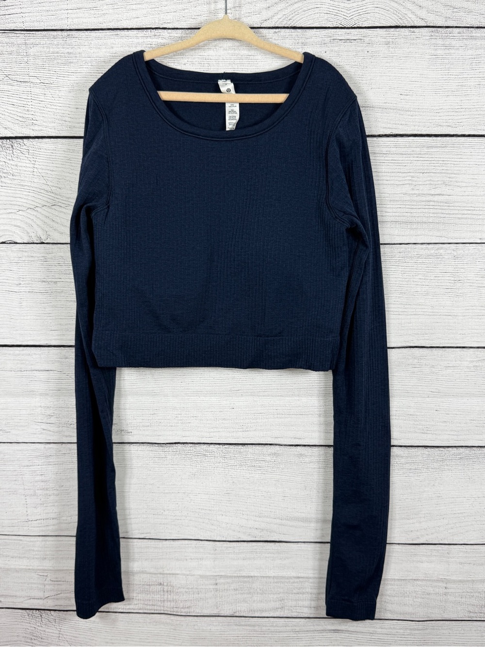 Lululemon Ebb to Street Long Sleeve Shirt Crop Ribbed Navy Blue Mineral Sz 6